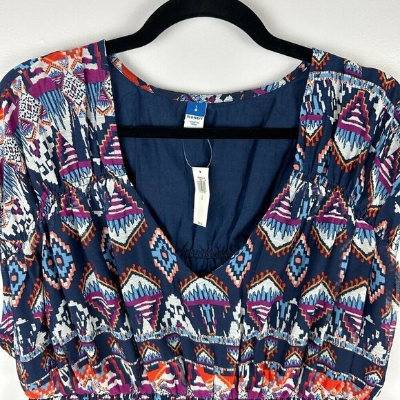 Old Navy Aztec Waist Defined Printed Dolman Sleeve Top Large Blue NWT - Picture 5 of 15